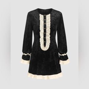 Cider Black Velvet and lace collar dress